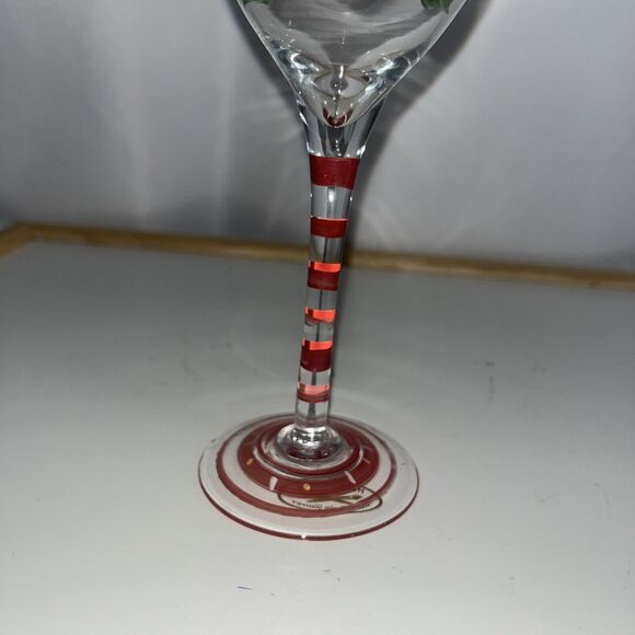 2 Hand Painted Fruit Wine Glasses Strawberry Orange Stripped Pattern Hand-blown - Picture 6 of 7